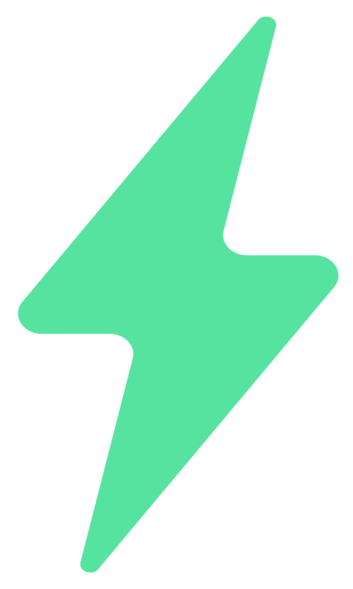 Green lightning bolt icon on transparent background.